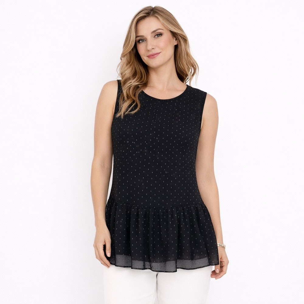 Theory Blouse Sheer Black White Sleeveless Ruffled Hem Size M